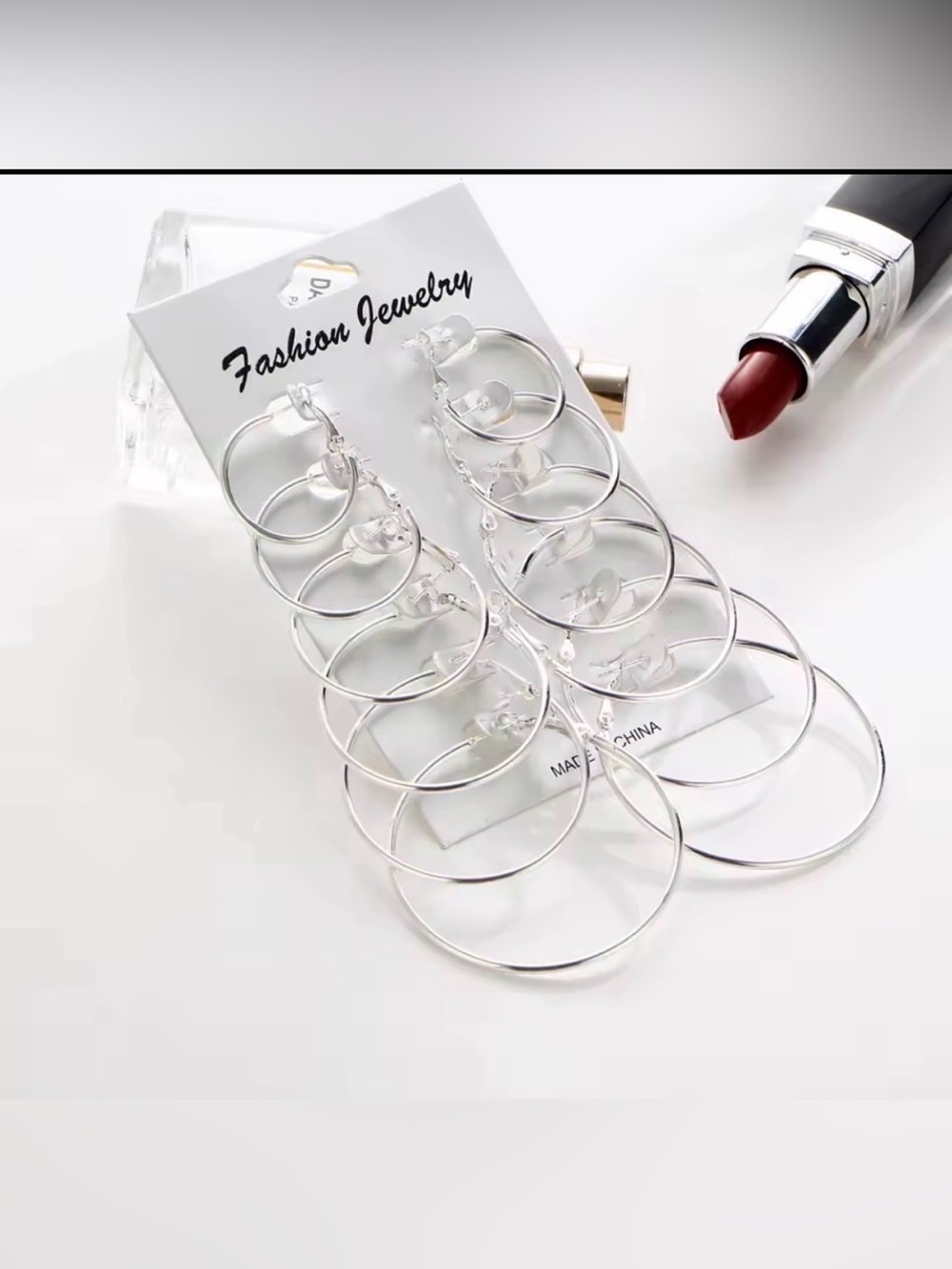 New 6 Pairs Set Hoop Circle Fashion Earrings Jewelry Silver Color - Picture 4 of 5